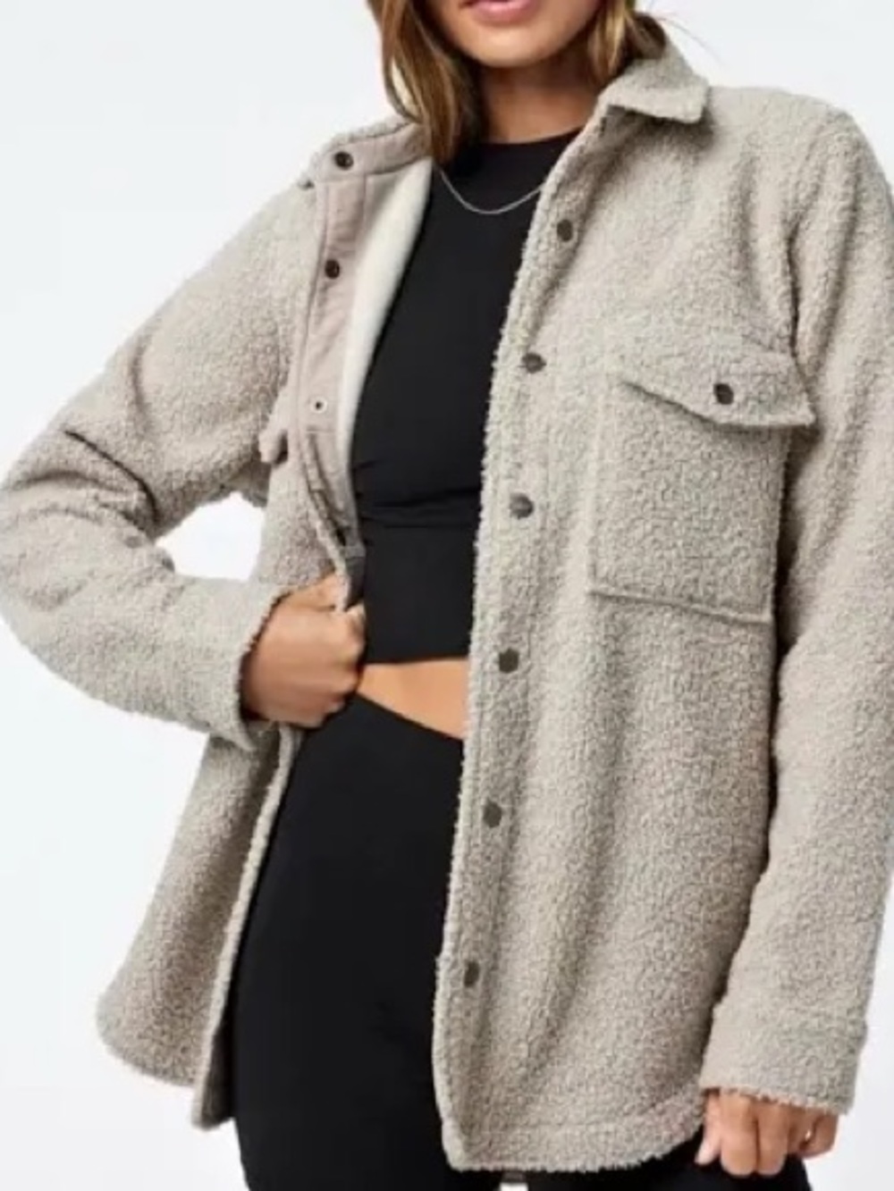 Vuori Taupe Sherpa Shacket Jacket